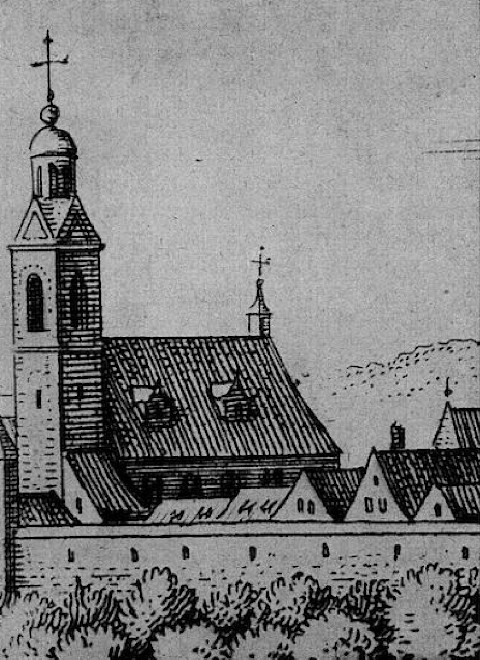 Hl. Kreuz-Kirche nach einem Stich von Merian 1643