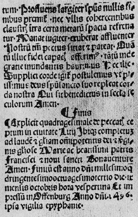 Schluß aus dem Offenburger Wiegendruck von 1496 (5. Januar 1496)