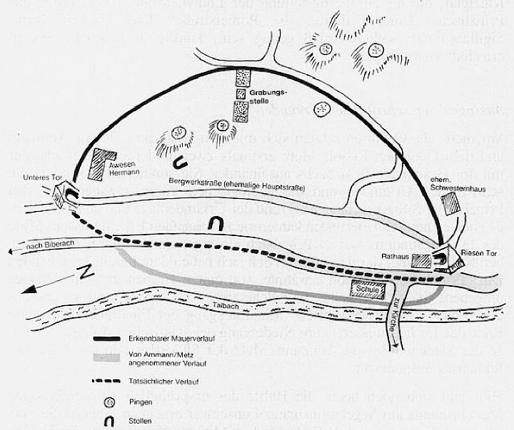 Plan der mittelalterlichen Bergwerksstadt Prinzbach - Zeichnung und Repro: Peter Kauffmann