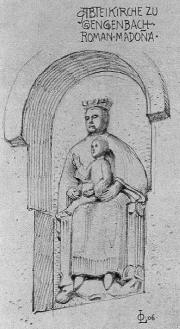 Fig. 214. Romanische Madonna im Giebel der Klosterkirche in Gengenbach