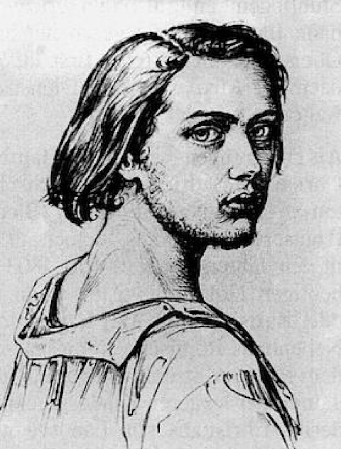 Der siebzehnjährige Carl Sandhaas in Darmstadt, Selbstporträt - Federzeichnung 1818