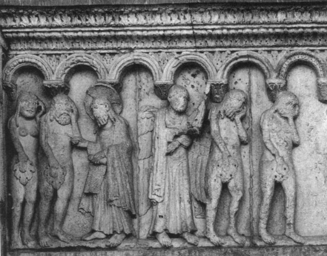 Abb. 3 Reliefzyklus an der Westfassade des Doms von Modena Detail Aufn. Poeschke 1998