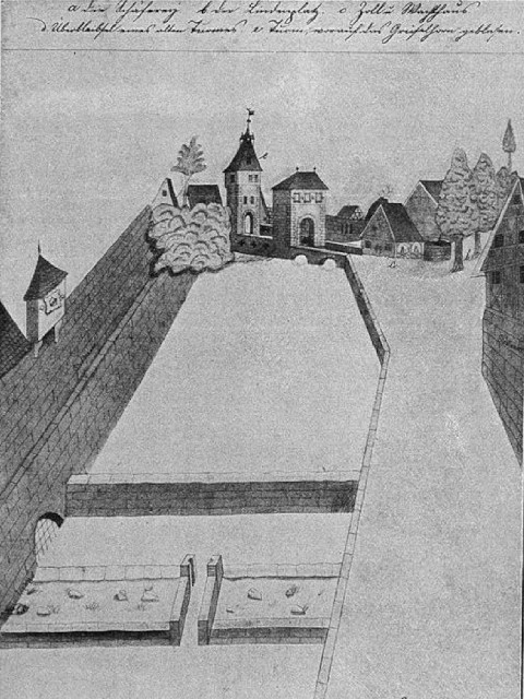 Fig. 26 - Vogtstor und Vogtsvorstadt am Ende des 18. Jhs. (von der Schäferei aus gesehen)