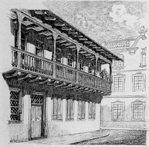 Fig. 42 - Zu dem Haus Marktplatz Nr. 2 gehöriges Gebäude mit Holzgallerie in Lahr