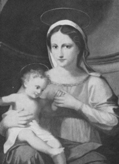 Maria in throno, Ausschnitt aus dem Gemälde des linken Seitenaltars der Kirche in Ichenheim
