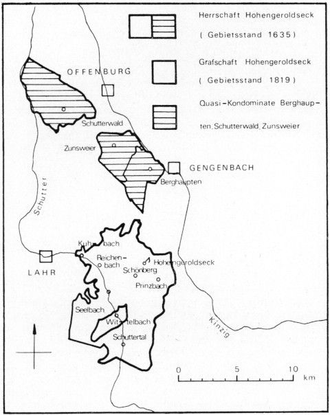 Herrschaftsgebiete der Herren von Hohengeroldseck - Entwurf und Zeichnung Walter Rauen - Geroldsecker Land, Heft 16 - 1974 - Friedrich Facius